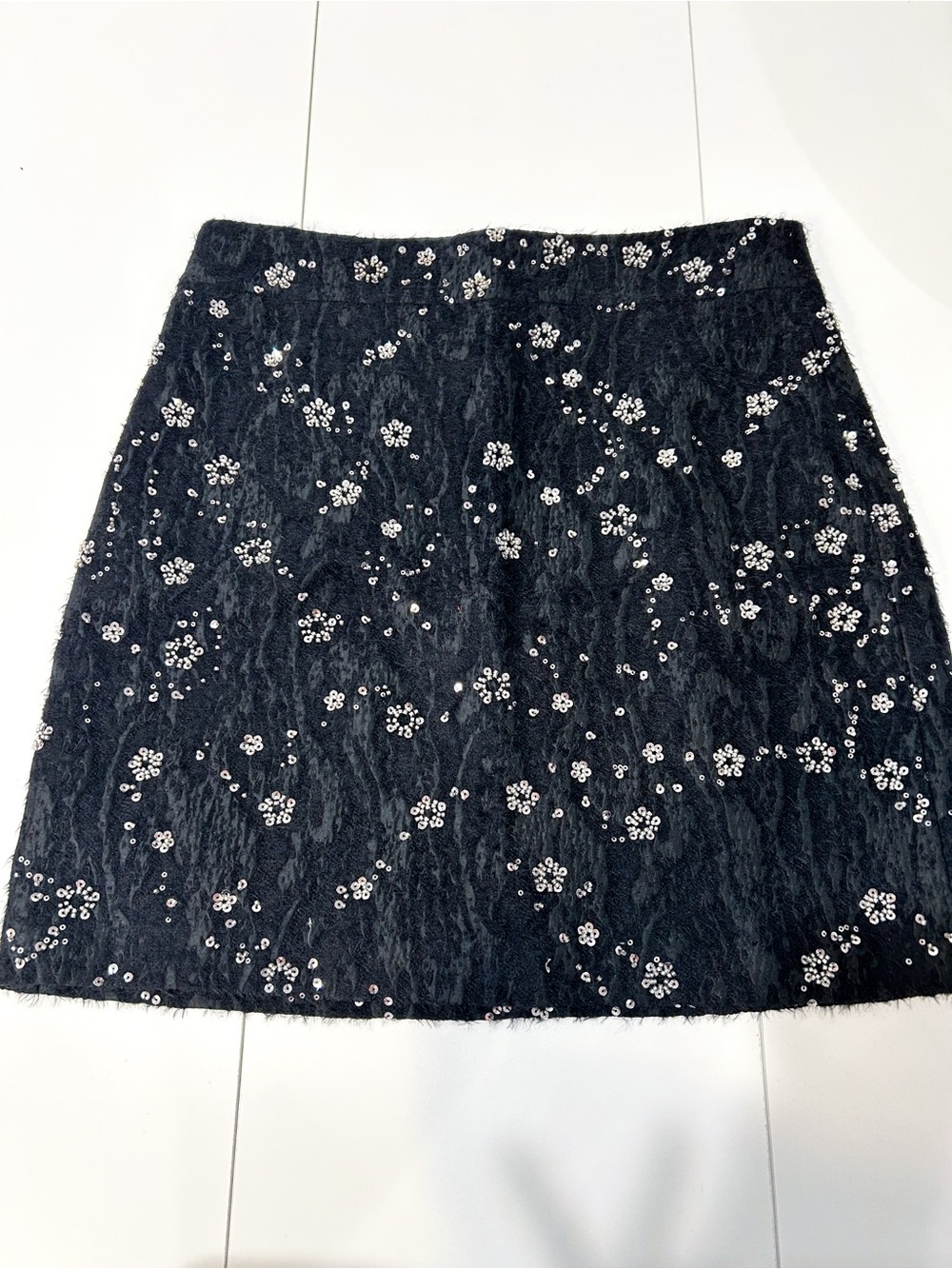Milly Black Sequin Floral Mini Skirt